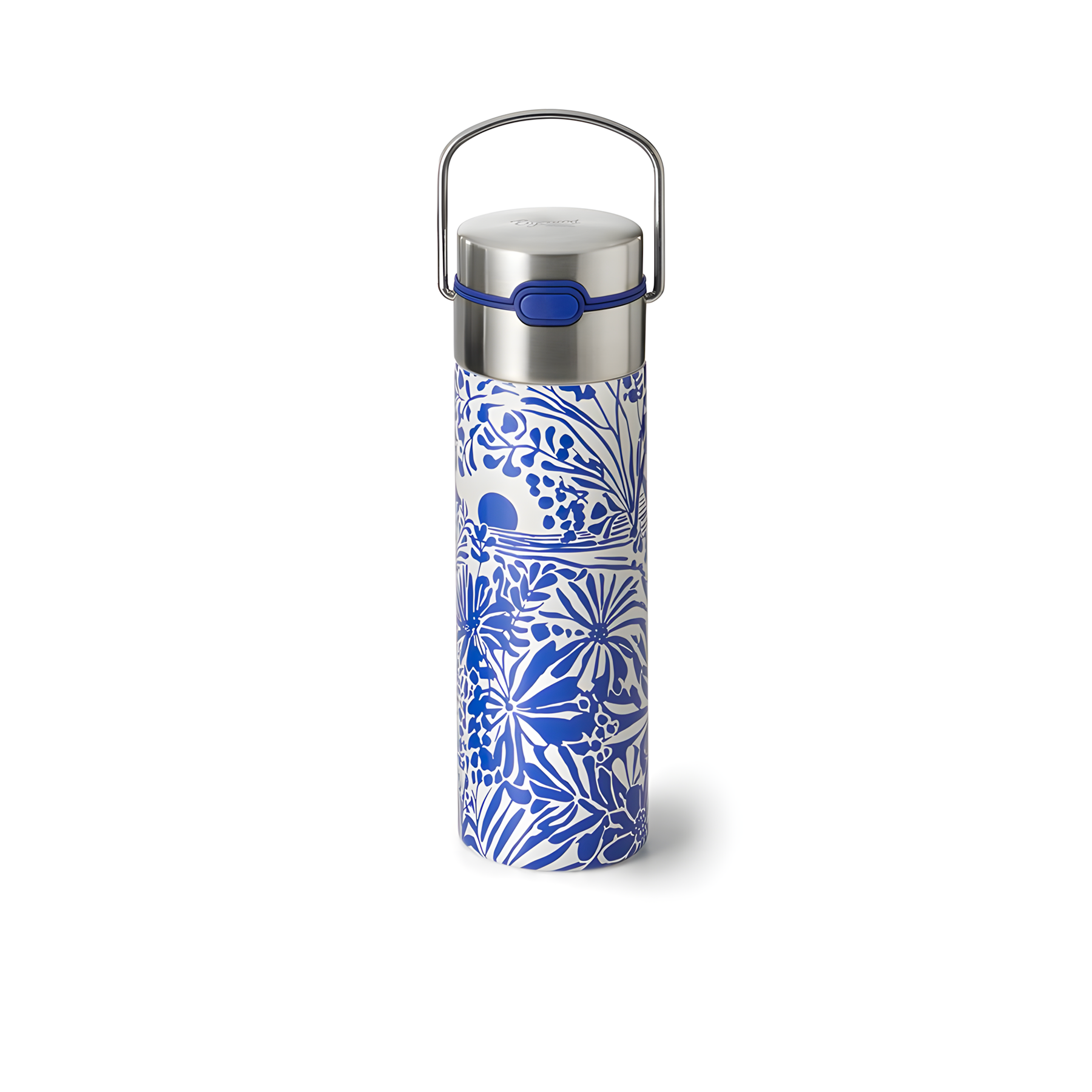Leeza double-walled stainless steel water bottle, Cote d'Azur pattern with tea infuser