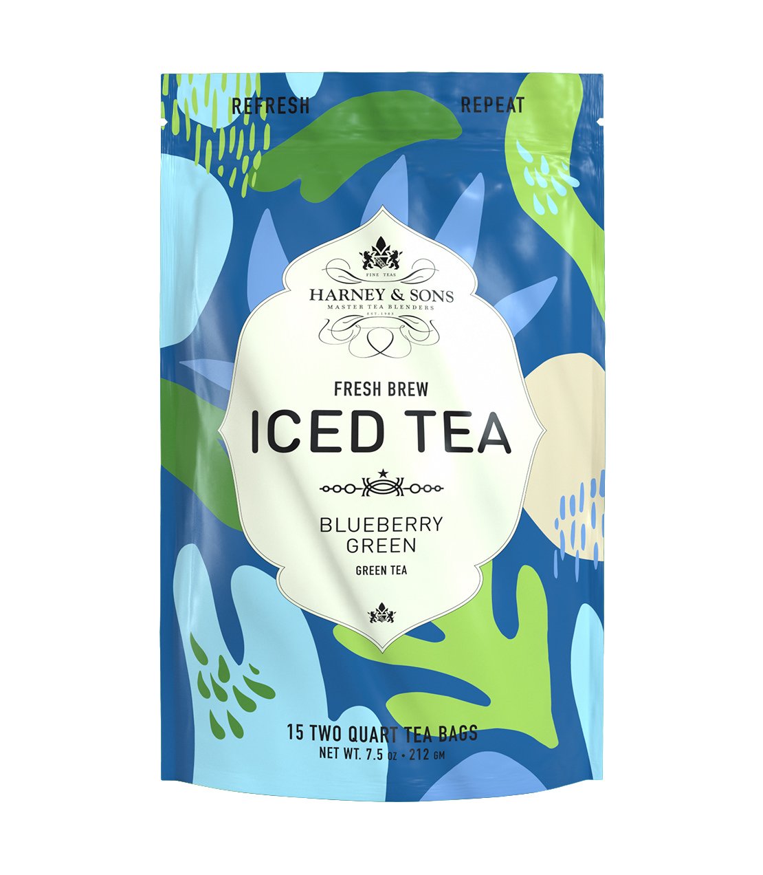 Blueberry Green Fresh Brew Iced Tea - Iced Tea Pouches Bag of 15 Pouches - Harney & Sons Fine Teas Europe