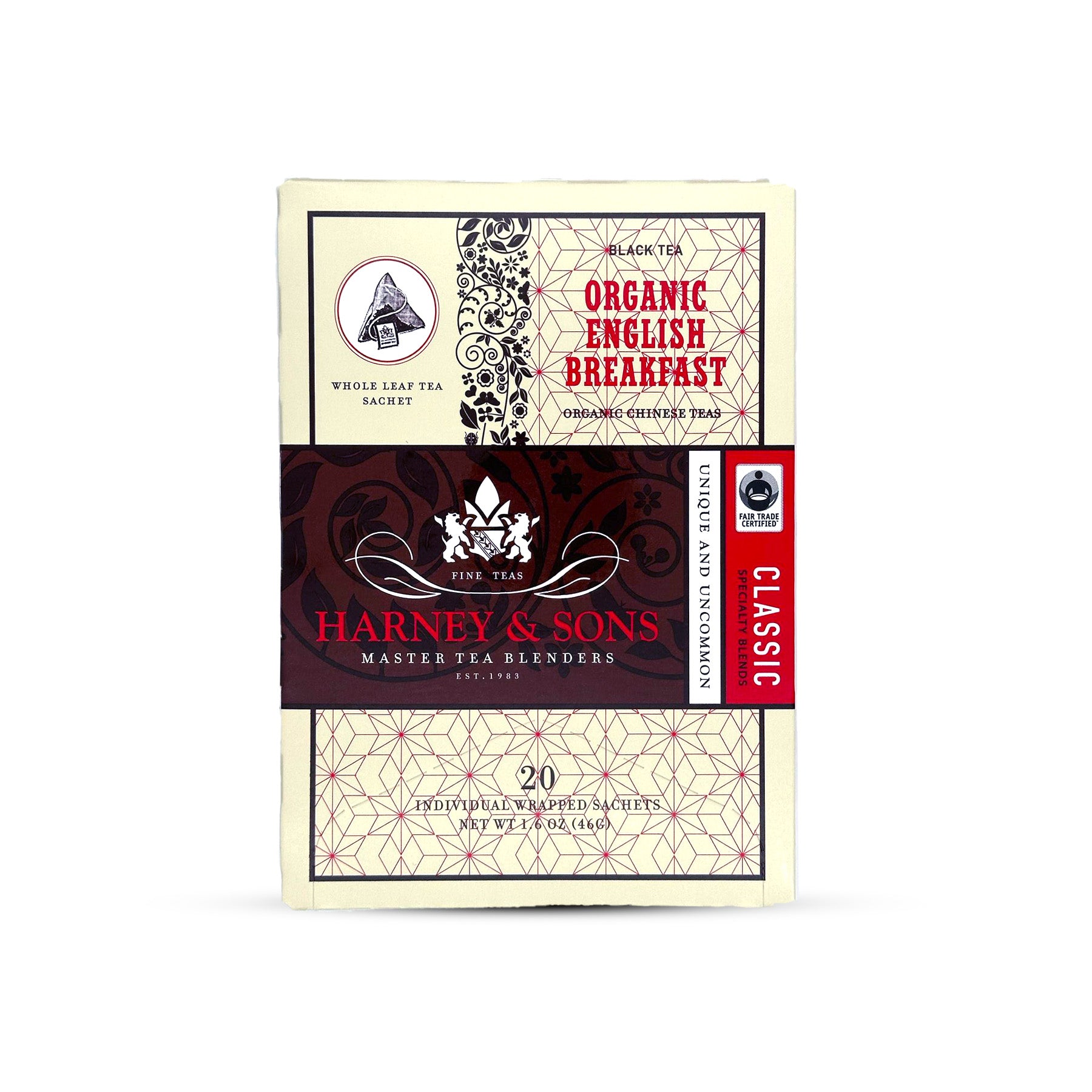 Organic English Breakfast, Box of 20 Individually Wrapped Sachets - Harney & Sons Fine Teas Europe