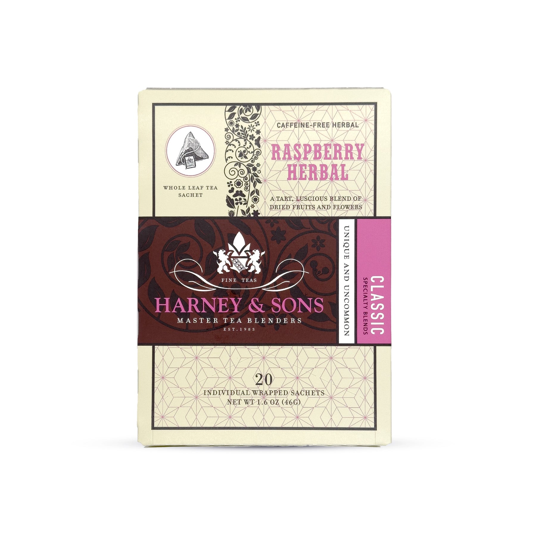 Raspberry Herbal, Box of 20 Individually Wrapped Sachets - Harney & Sons Fine Teas Europe