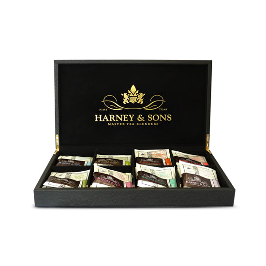 Deluxe Black Leather Tea Chest - 32 Premium Tea Sachets