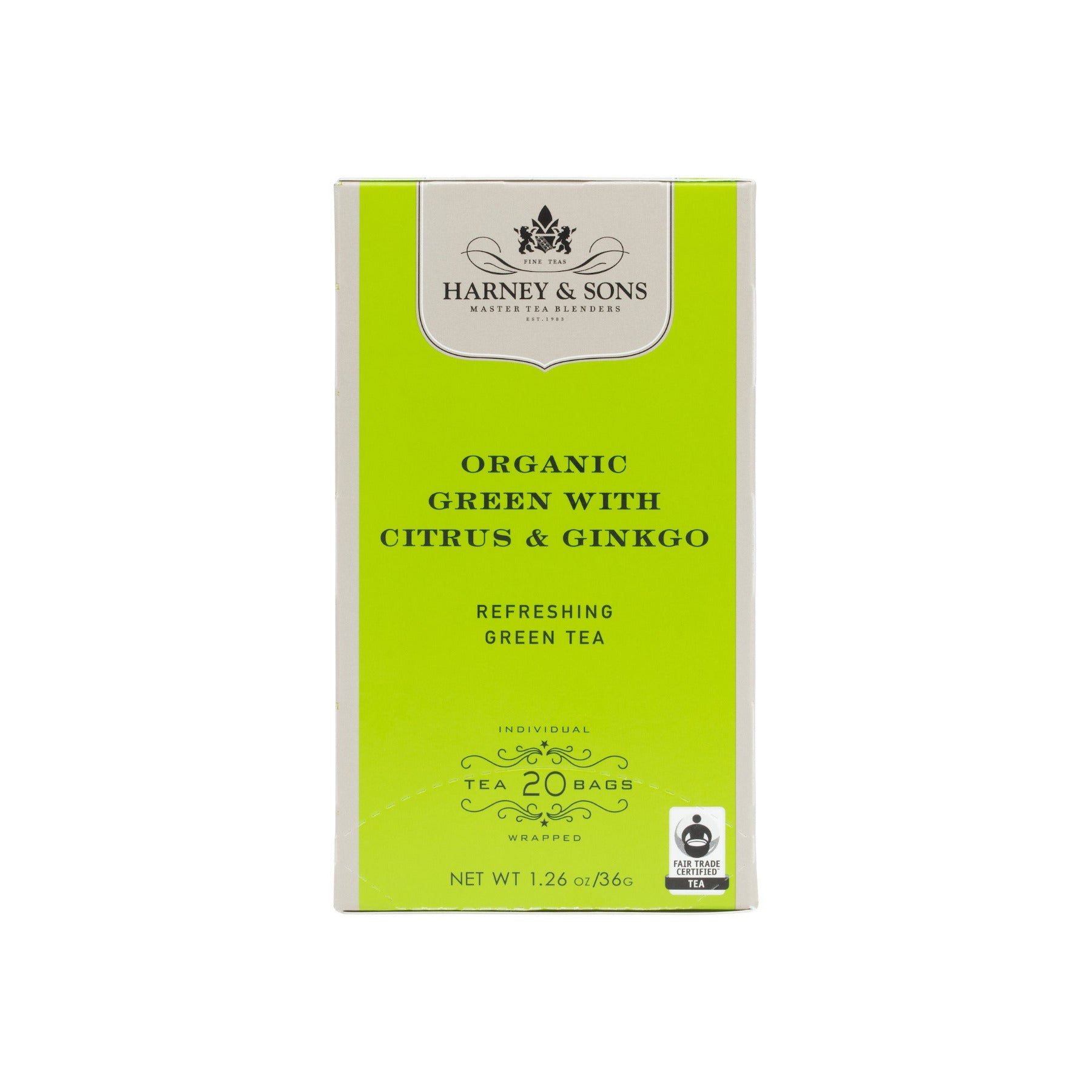 Organic Green with Citrus & Ginkgo, Box of 20 Premium Teabags