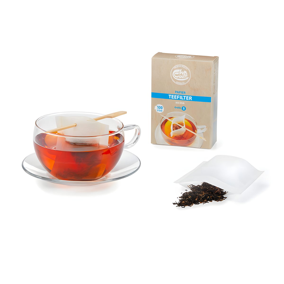 box o 100 paper tea filter with bamboo stick
