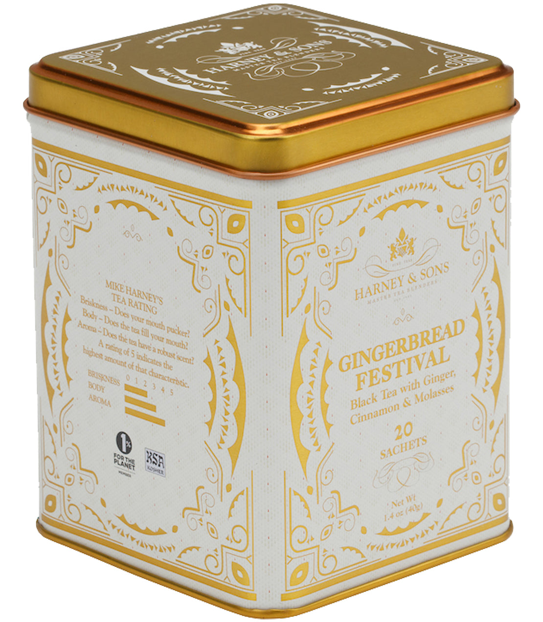 Black tea with gingerbread flavours - Gingerbread Festival Tea, tin of 20 sachets by Harney & Sons Fine Teas Europe