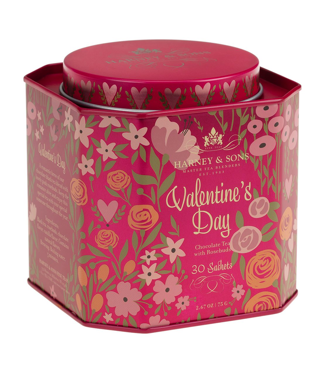 Valentine's Day - Tin of 30 Sachets - Chocolate Tea with Rosebuds - Harney & Sons Fine Teas Europe