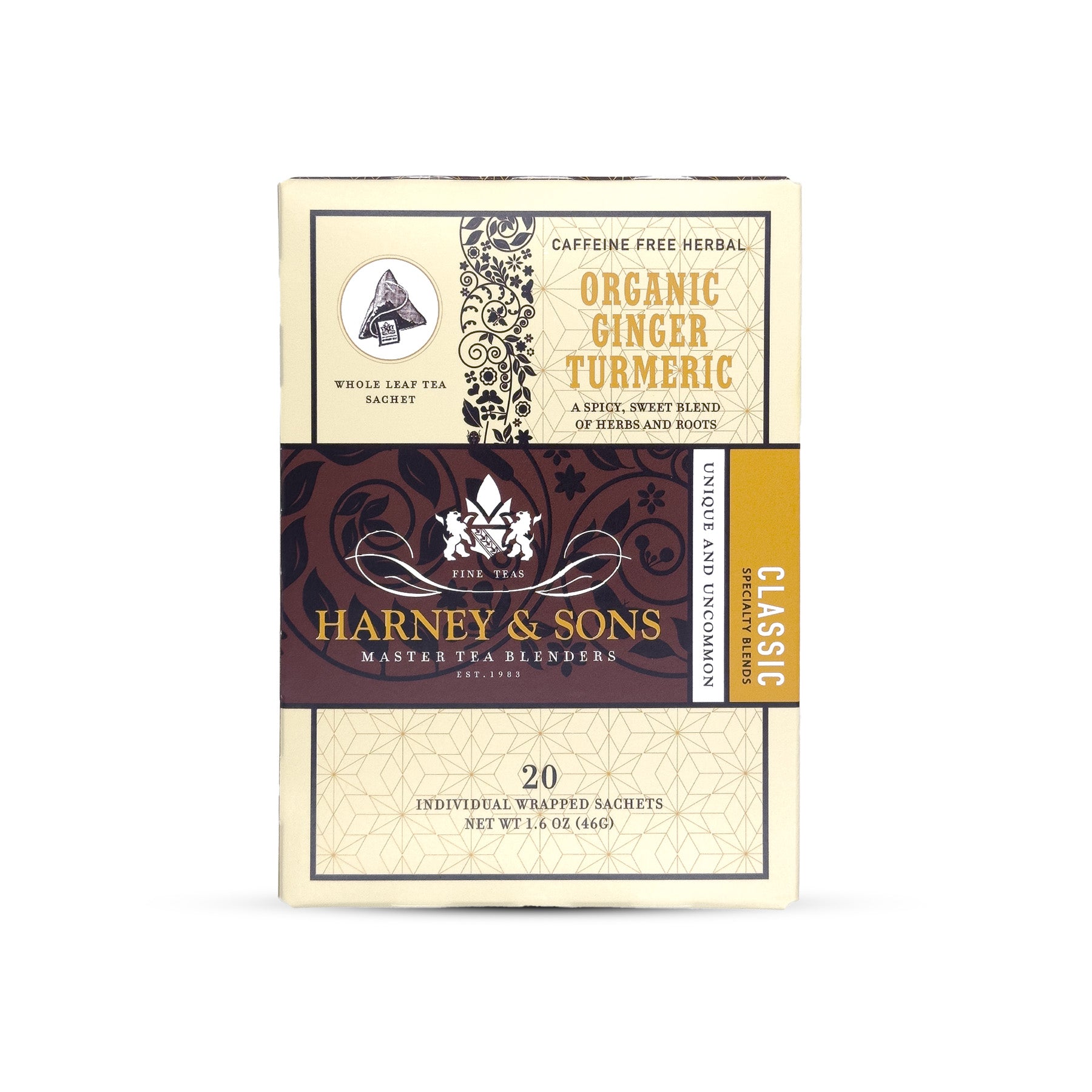 Organic Ginger Turmeric - Sachets Box of 20 Individually Wrapped Sachets - Harney & Sons Fine Teas