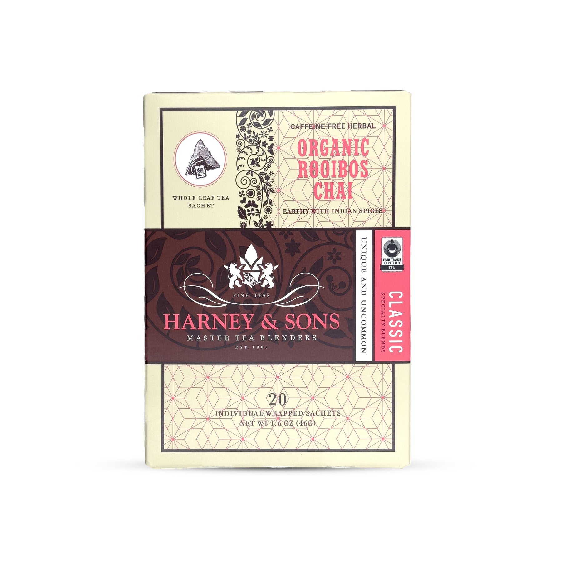 Organic Rooibos Chai - Box of 20 Individually Wrapped Sachets - Harney & Sons Fine Teas Europe