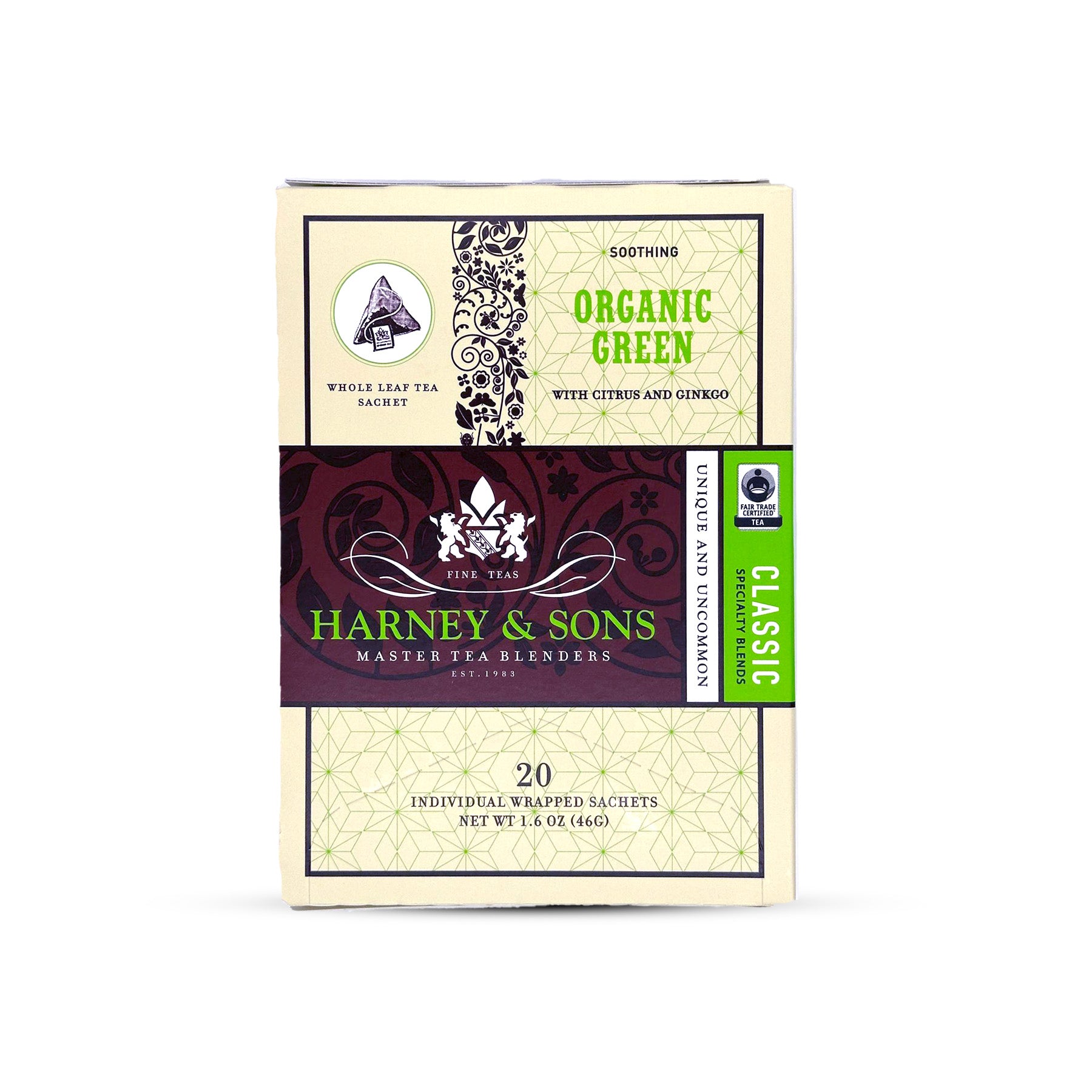 Organic Green with Citrus & Ginkgo - Box of 20 Individually Wrapped Sachets - Harney & Sons Fine Teas Europe