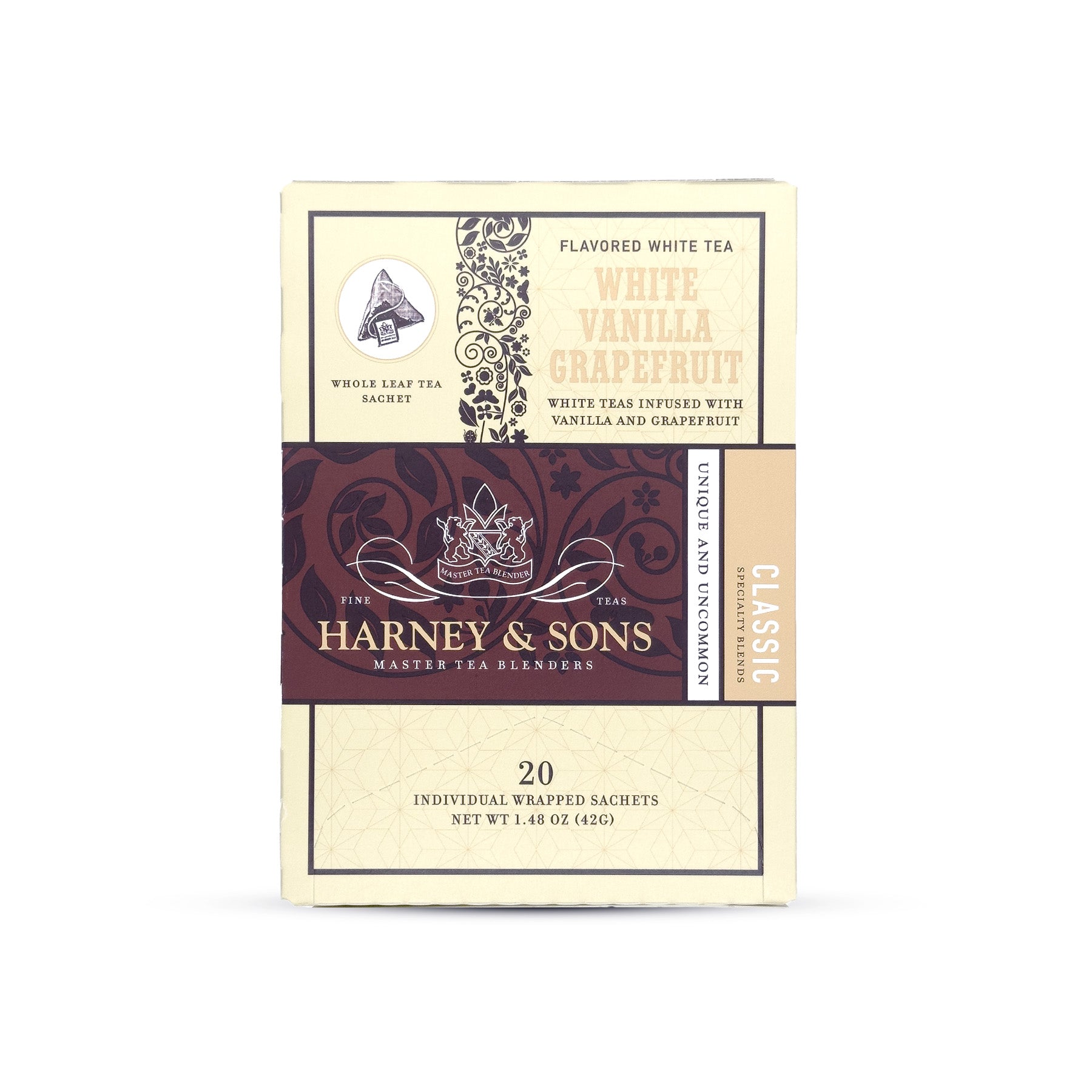 White Vanilla Grapefruit, Box of 20 Individually Wrapped Sachets - Harney & Sons Fine Teas Europe